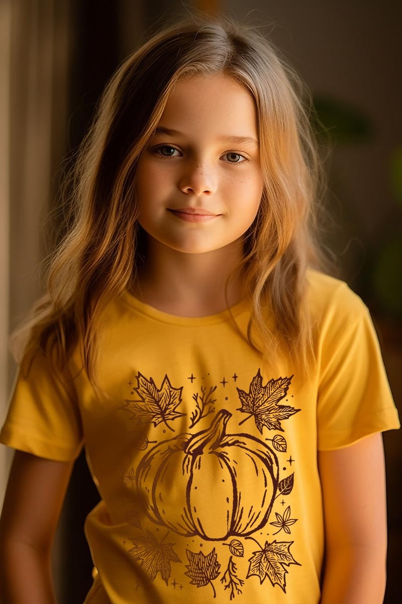 US3001Y-E3162Z Fall Pumpkin Kids Graphic Tee $11