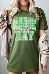US3001P-E3128 Green Gingham Game Day Graphic Plus Tee $16