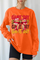 UL240-E3091 Red Yellow Football Game Day Bow Long Sleeve Tee $13.75