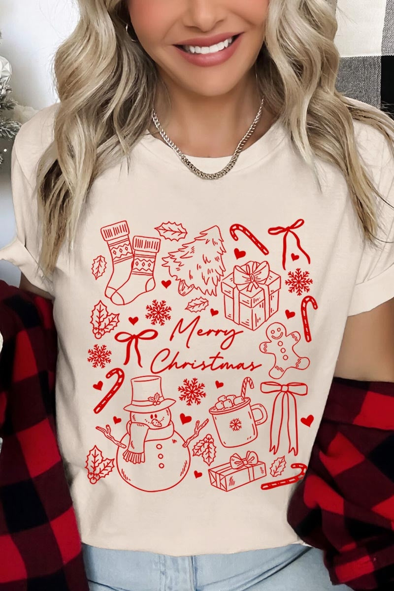 US3001P-E3181 Christmas Doodle Graphic Plus Tee $16