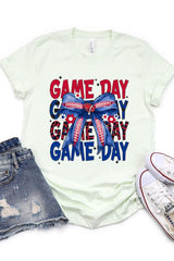 US3001P-E3087 Red Blue Football Game Day Bow Graphic Plus Tee $16