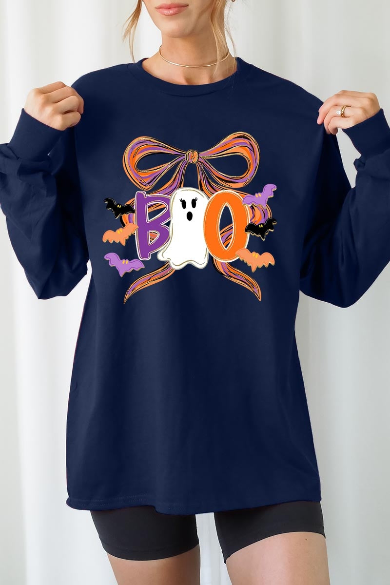 UL240P-E3120 Boo Brushstroke Bow Graphic Plus Long Sleeve Tee $17