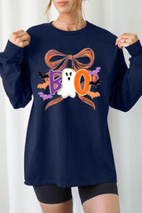 UL240-E3120 Boo Brushstroke Bow Graphic Long Sleeve Tee $13.75