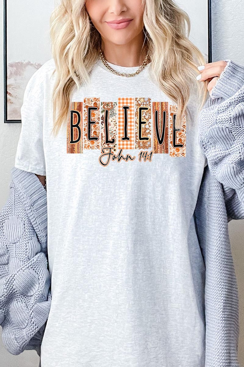 5000-E3167 Believe Fall Christian Graphic Heavy Cotton Tee $9