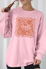 UL240-E3112 Fall Pumpkin Botanical Graphic Long Sleeve Tee $13.75