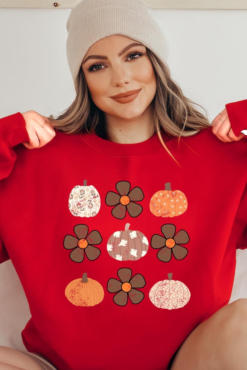 UL180-E3117 Pumpkins & Flowers Fall Graphic Sweatshirt $20