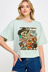 CTS-E3096 Vintage Western Collage Graphic Relaxed Crop Top $11