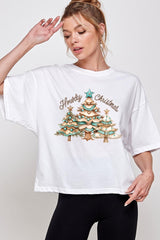 CTS-E3185 Howdy Christmas Graphic Relaxed Crop Top $11