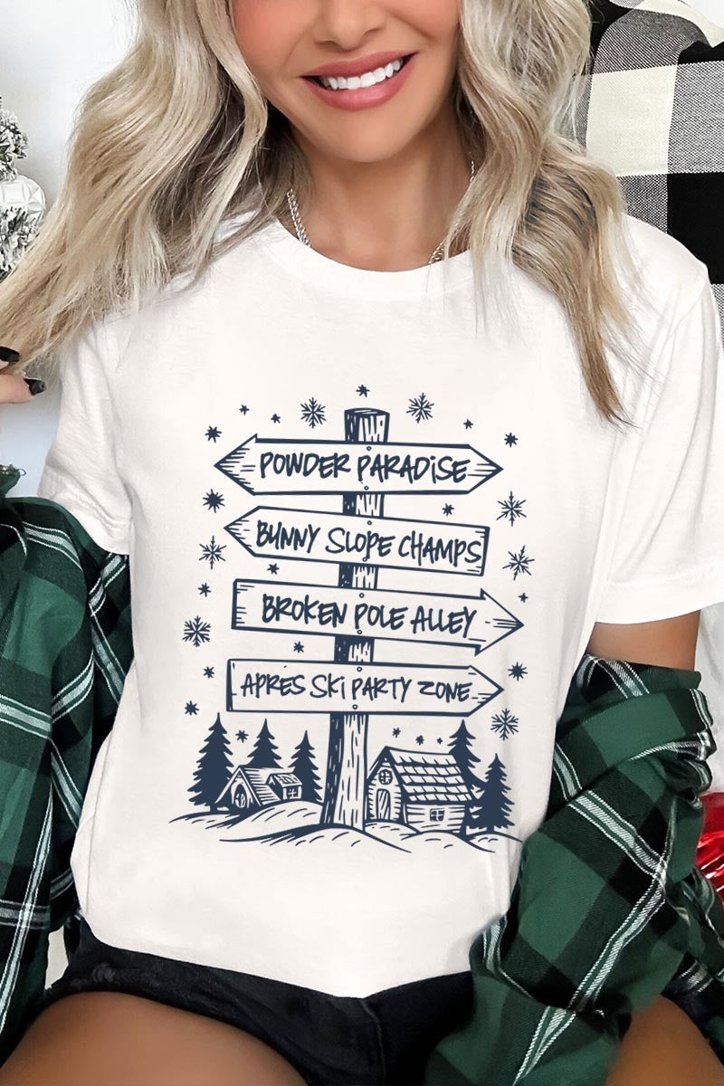 US3001P-E3189 Ski Lodge Signs Graphic Plus Tee $16