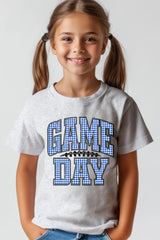 US3001Y-E3130Z Blue Gingham Game Day Kids Graphic Tee $11