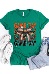 US3001-E3088 Orange Black Football Game Day Bow Graphic Tee $12.5