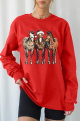 UL240-E3182 Christmas Horses Graphic Long Sleeve Tee $13.75