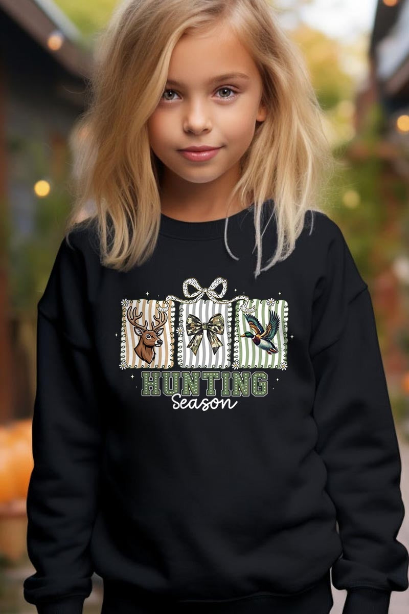 UL180B-E3192Z Deer & Duck Hunting Season Kids Graphic Sweatshirt $20