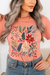 US3001P-E3186 Floral Christmas Graphic Plus Tee $16
