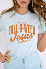 US3001P-E3143 Are You Fall O Ween Jesus Graphic Plus Tee $16