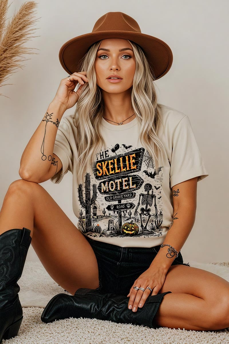 5000-E3108 Skellie Motel Halloween Graphic Heavy Cotton Tee $9