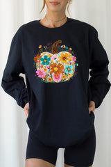 UL240-E3118 Floral Pumpkin Graphic Long Sleeve Tee $13.75