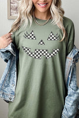 5000P-E3149 Checker Pumpkin Face Graphic Plus Heavy Cotton Tee $12.75