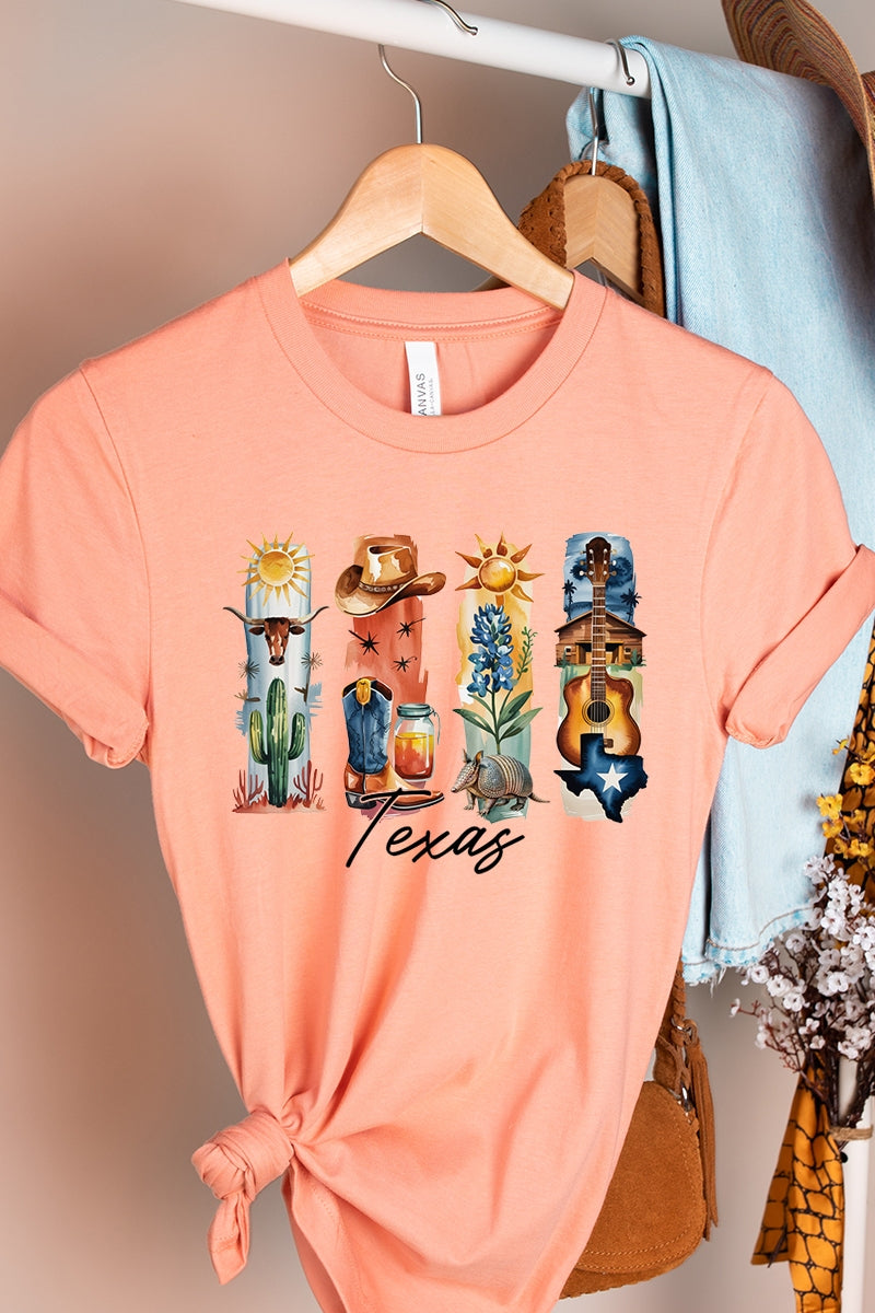 US3001-E3061TX Texas State Brushstroke Graphic Tee $12.5