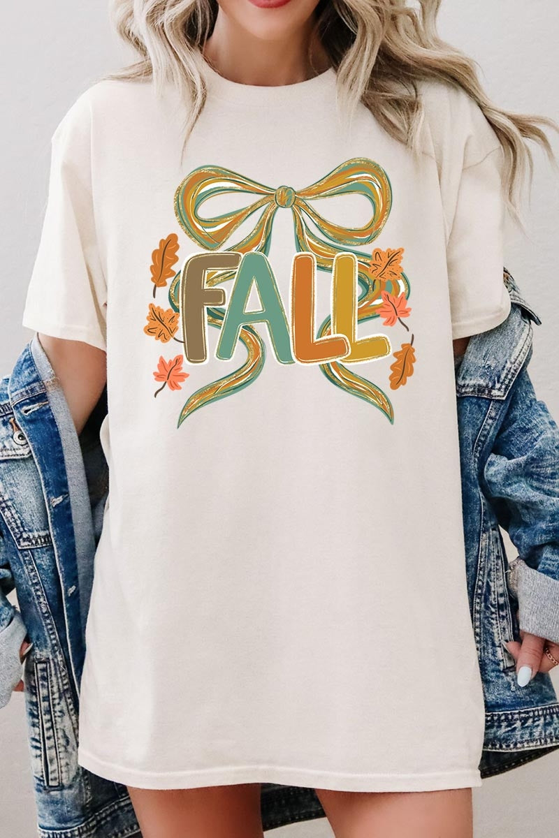 5000-E3121 Fall Brushstroke Bow Graphic Heavy Cotton Tee $9