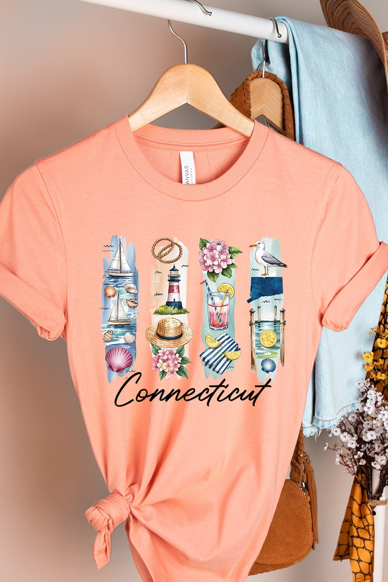 US3001-E3061CT Connecticut State Brushstroke Graphic Tee $12.5