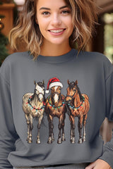 UL180P-E3182 Christmas Horses Graphic Plus Sweatshirt $25