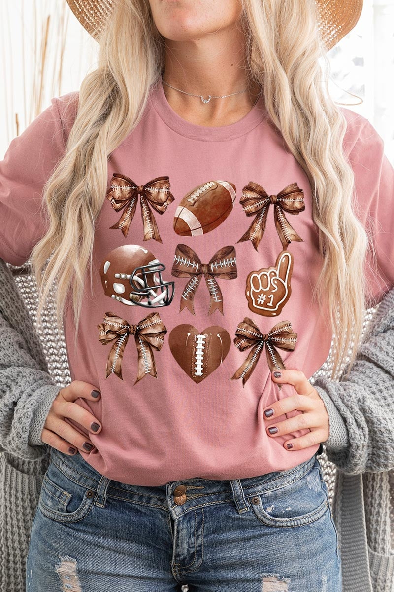US3001-E3054 Cute Football and Bow Graphic Tee $12.5