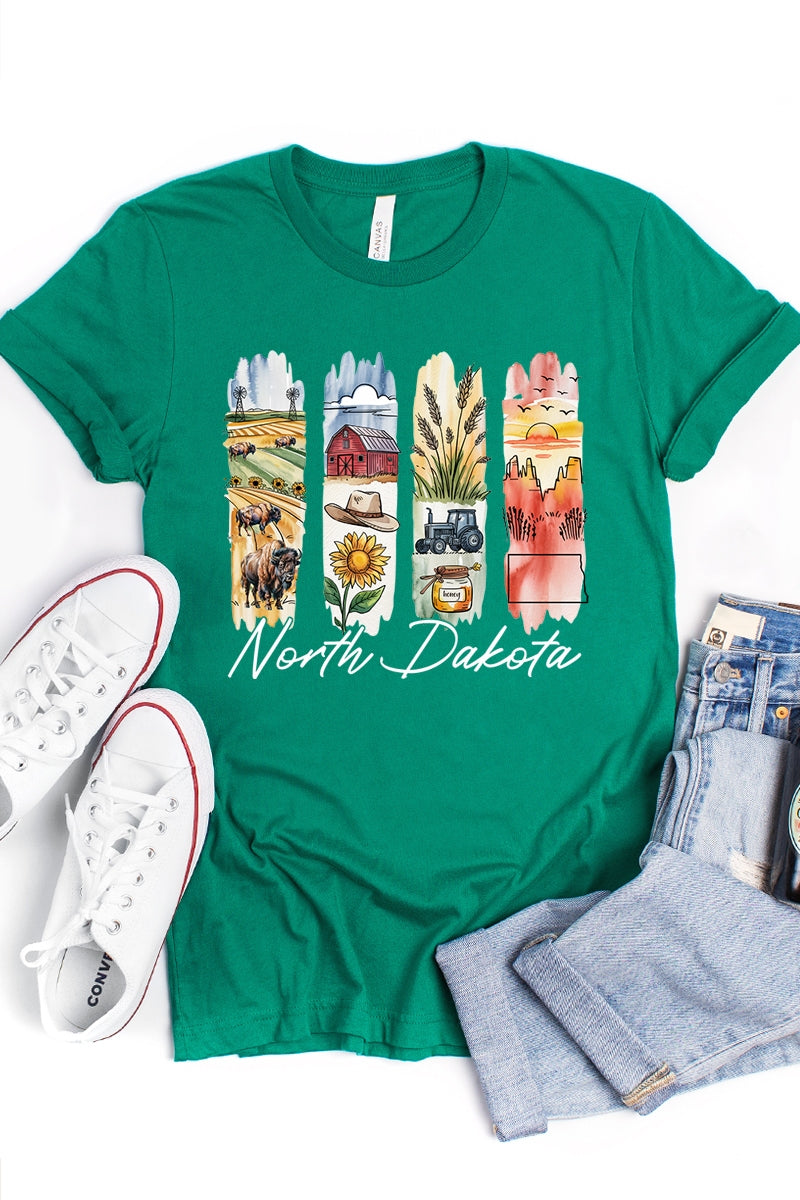 US3001-E3061ND North Dakota State Brushstroke Graphic Tee $12.5