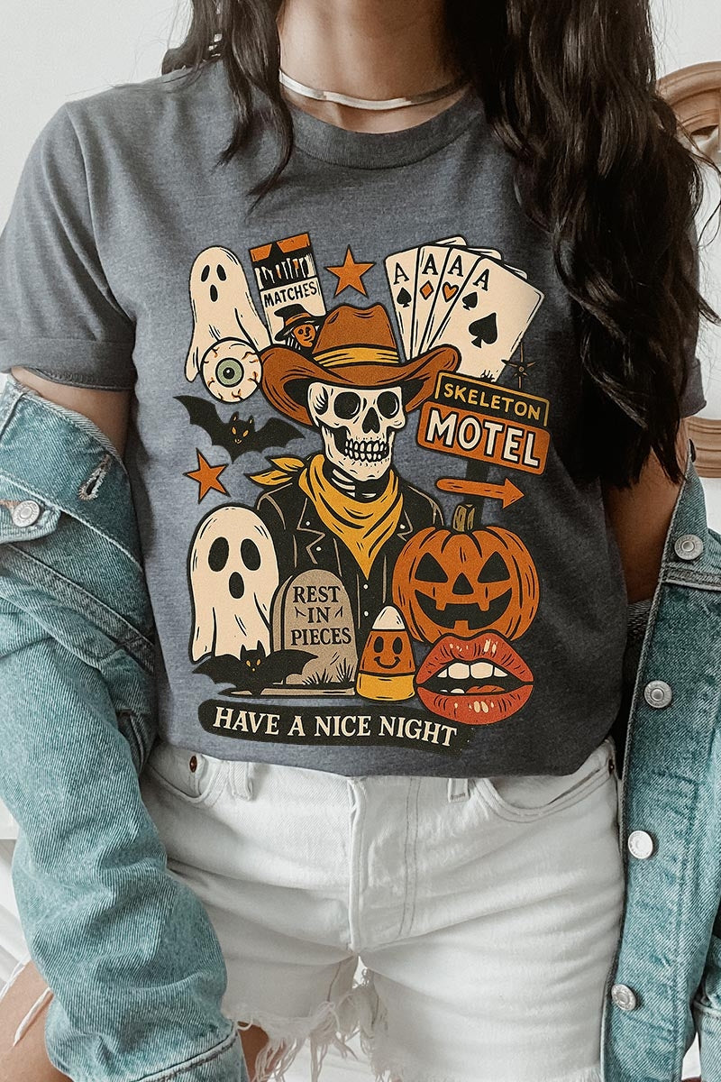 US3001P-E3107 Spooky Western Skeleton Graphic Plus Tee $16