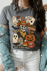 US3001-E3107 Spooky Western Skeleton Graphic Tee $12.5