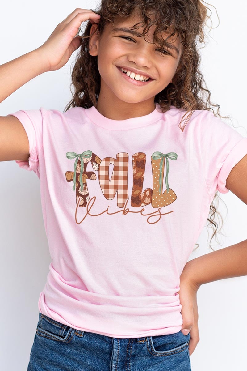 US3001Y-E3071Z Fall Vibes Rustic Script Kids Graphic Tee $11
