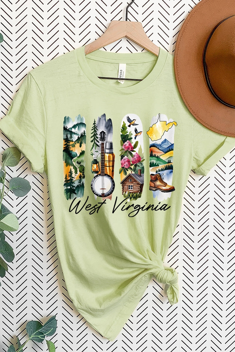 US3001-E3061WV West Virginia State Brushstroke Graphic Tee $12.5