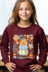 UL180B-E3153Z Floral Pumpkin Stack Kids Graphic Sweatshirt $20