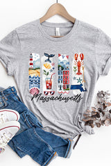US3001-E3061MA Massachusetts State Brushstroke Graphic Tee $12.5