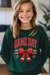 UL180B-E3062Z Red Game Day Football Bow Kids Graphic Sweatshirt $20