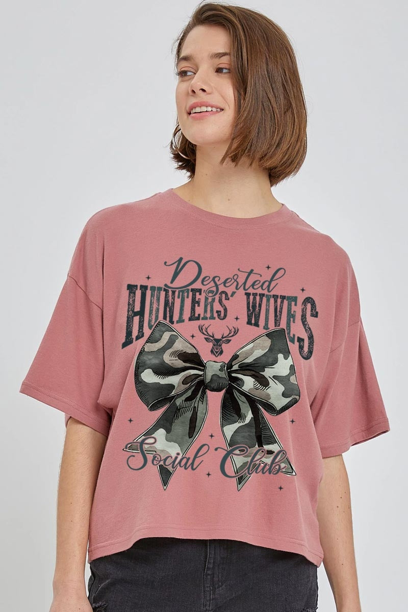 CTS-E3193 Hunters Wives Social Club Graphic Relaxed Crop Top $11