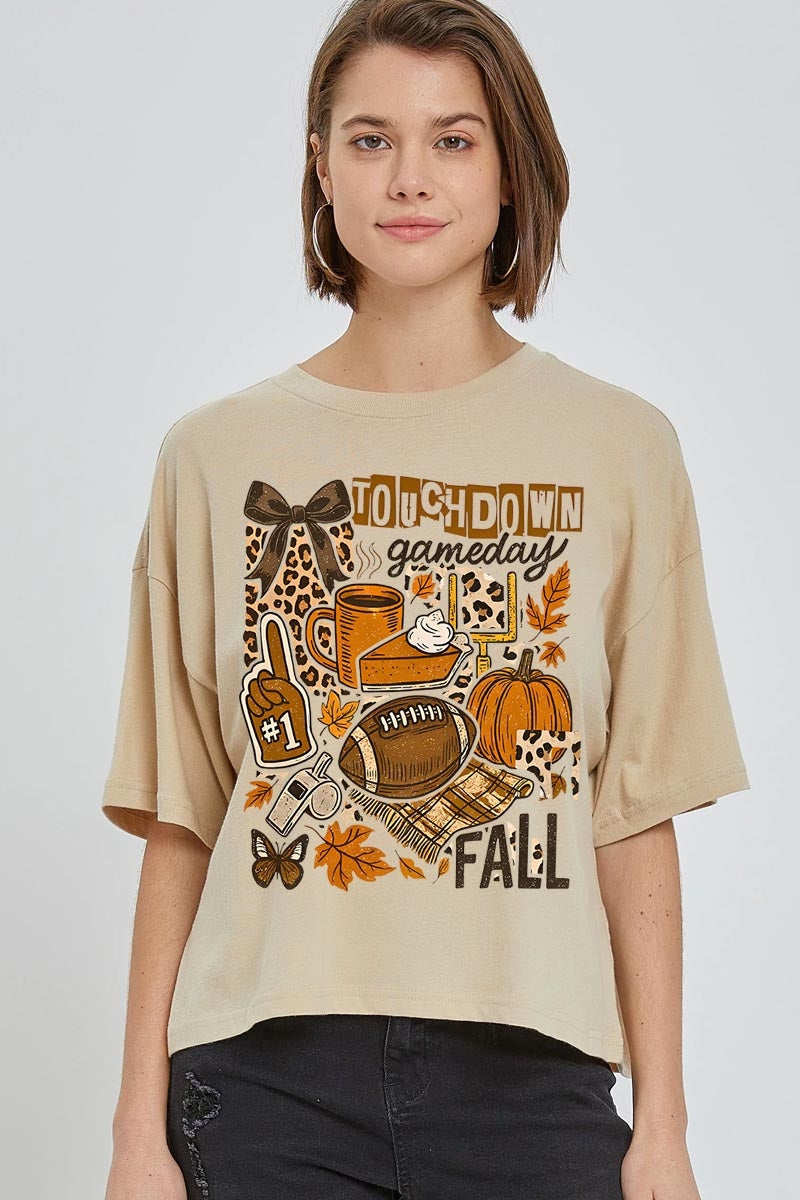 CTS-E3134 Fall Football Collage Graphic Relaxed Crop Top $11
