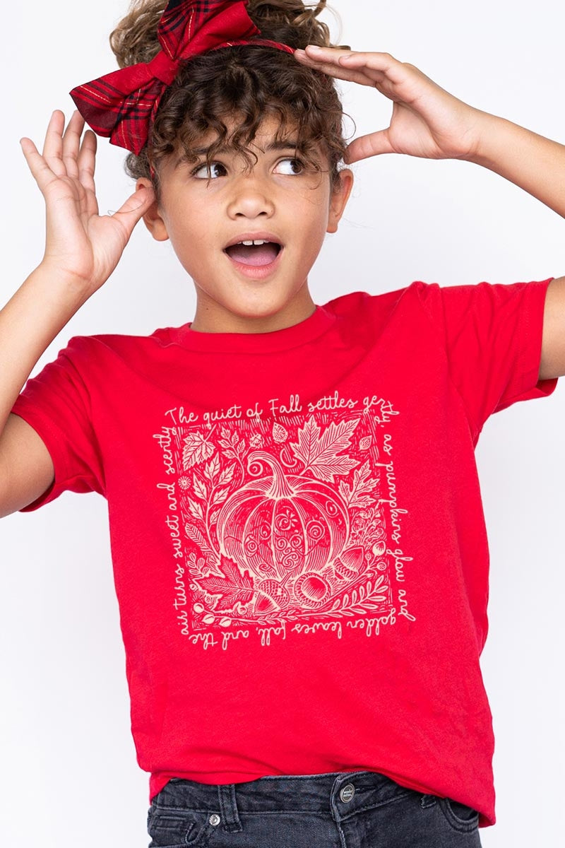 US3001Y-E3112Z Fall Pumpkin Botanical Kids Graphic Tee $11