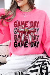 UL180-E3093 Red Silver Football Game Day Bow Sweatshirt $20