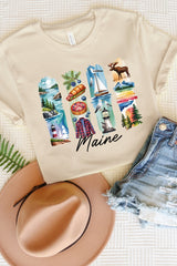 US3001-E3061ME Maine State Brushstroke Graphic Tee $12.5