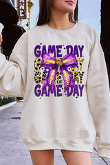 UL180-E3092 Purple Yellow Football Game Day Bow Sweatshirt $20