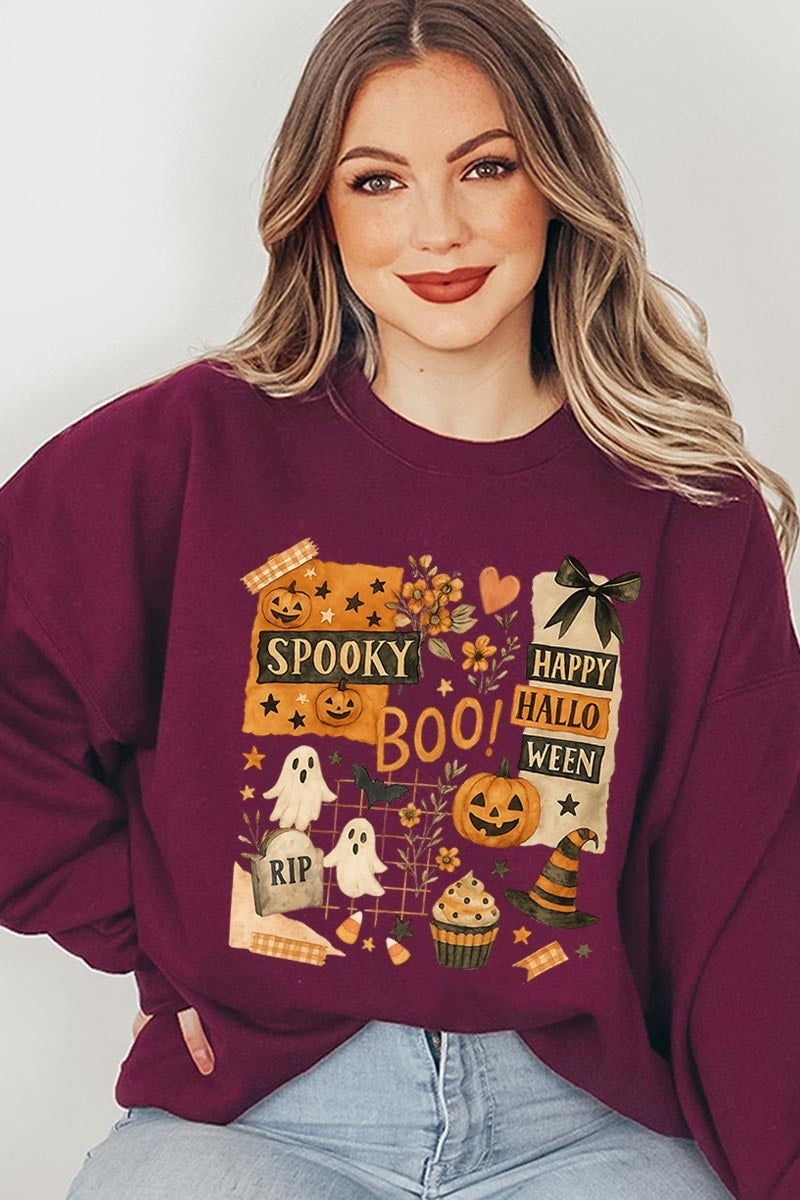 UL180P-E3084 Halloween collage Graphic Plus Sweatshirt $25