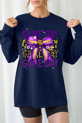 UL240P-E3092 Purple Yellow Football Bow Plus Long Sleeve Tee $17
