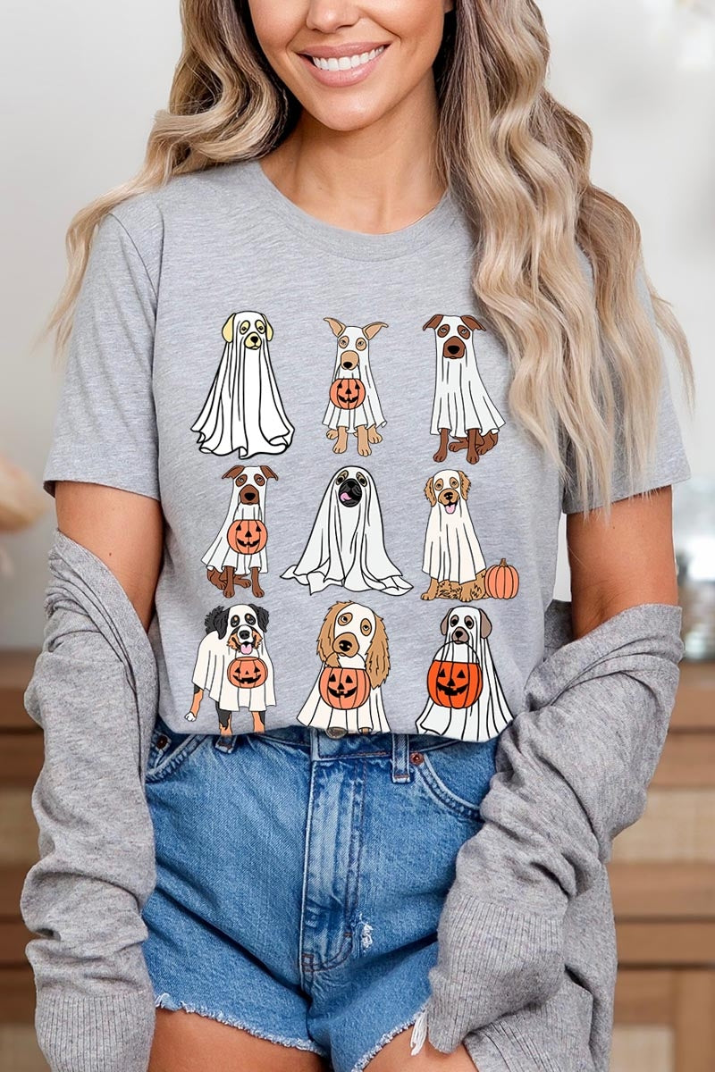 US3001P-E3106 Halloween Ghost Dog Graphic Plus Tee $16