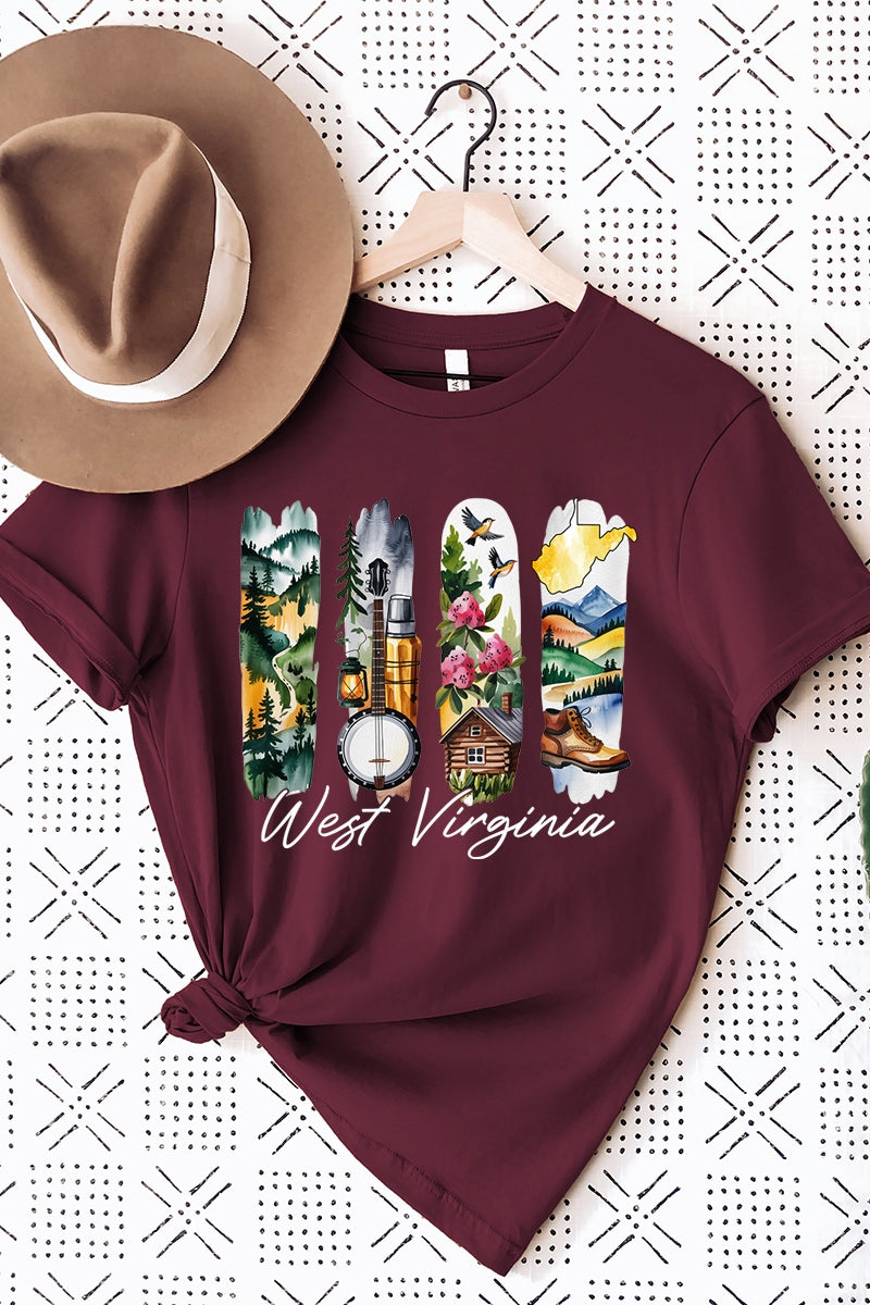 US3001P-E3061WV West Virginia State Brushstroke Graphic Plus Tee $16