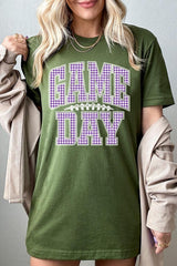 US3001P-E3127 Purple Gingham Game Day Graphic Plus Tee $16