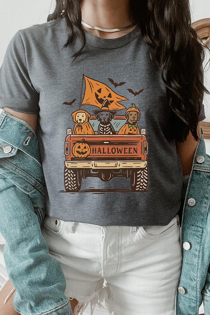 US3001P-E3150 Halloween Truck Dogs Graphic Plus Tee $16