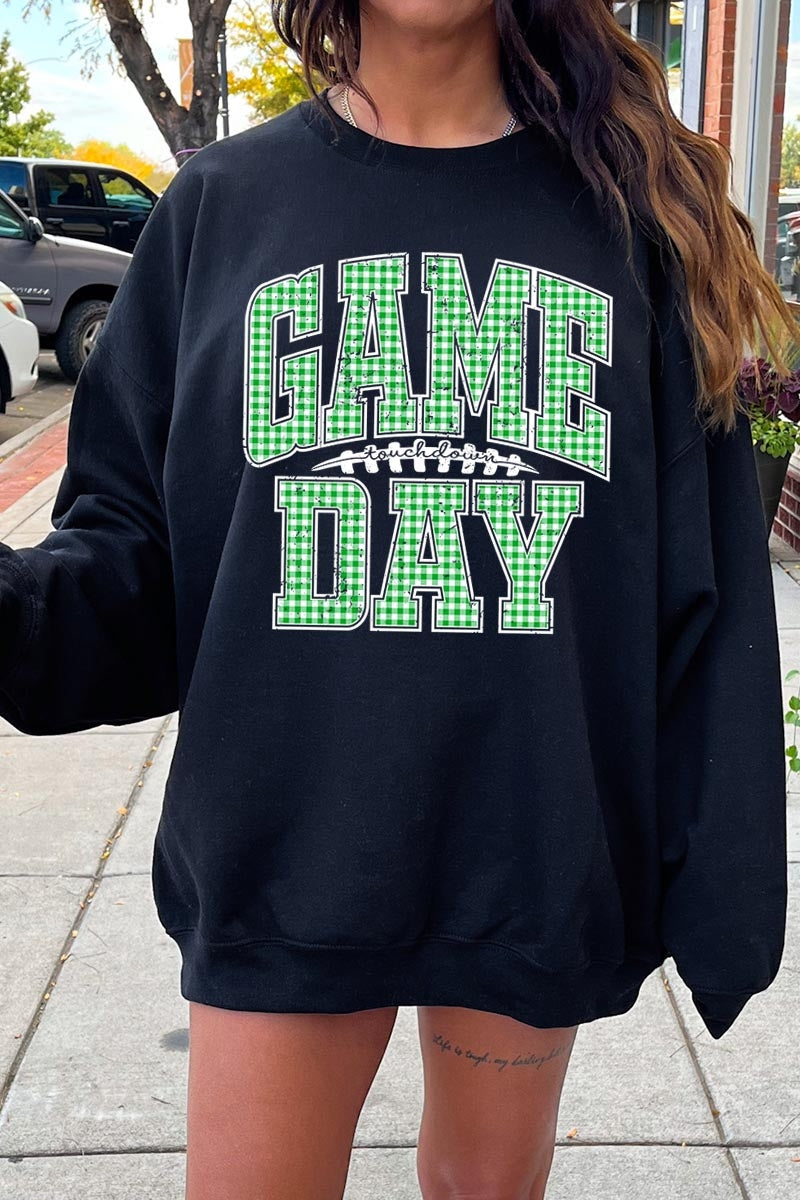 UL180P-E3128 Green Gingham Game Day Graphic Plus Sweatshirt $25