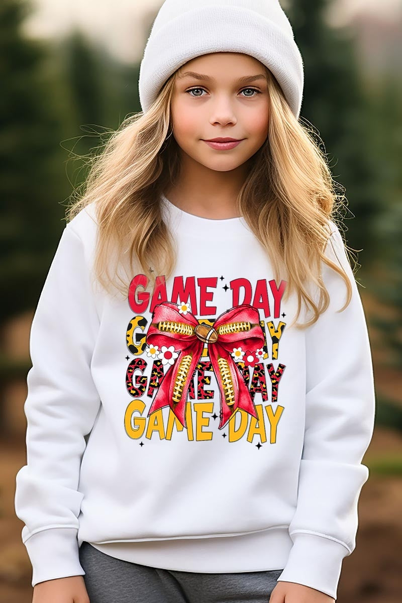 UL180B-E3091Z Red Yellow Football Game Day Bow Kids Sweatshirt $20