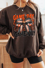 UL180-E3088 Orange Black Football Game Day Bow Sweatshirt $20